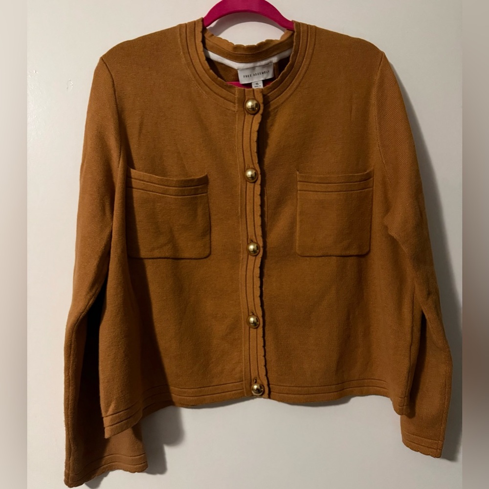 Free Assembly Camel Button-Front Crewneck Jacket